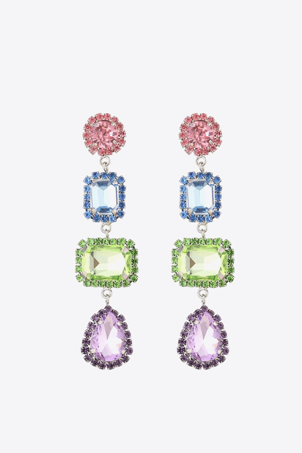 Multicolored Glass Stone Copper Earrings Trendsi