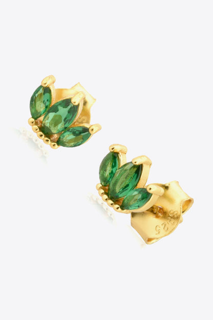 925 Sterling Silver Zircon Decor Stud Earrings Trendsi