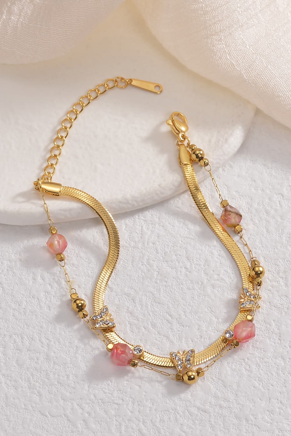 Zircon Decor Butterfly Double-Layered Bracelet Trendsi