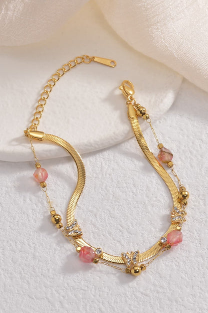 Zircon Decor Butterfly Double-Layered Bracelet Trendsi
