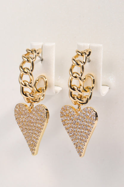 Zircon Decor Heart C-Hoop Drop Earrings Trendsi