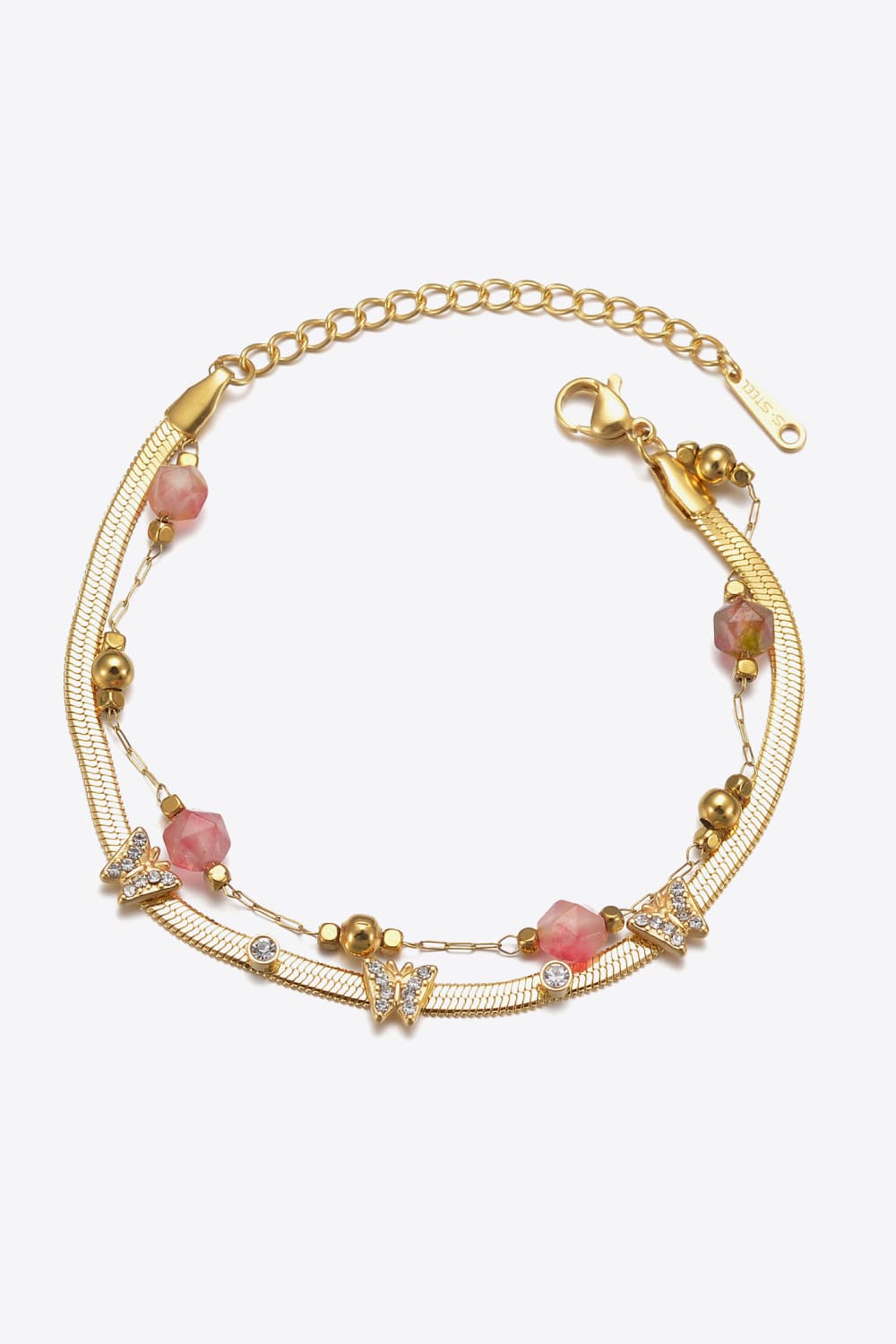Zircon Decor Butterfly Double-Layered Bracelet Trendsi