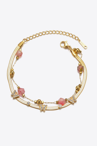 Zircon Decor Butterfly Double-Layered Bracelet Trendsi