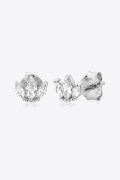925 Sterling Silver Zircon Decor Stud Earrings Trendsi