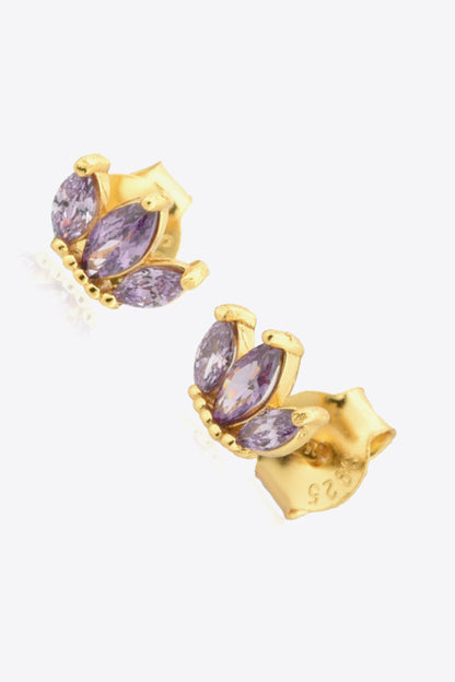 925 Sterling Silver Zircon Decor Stud Earrings Trendsi