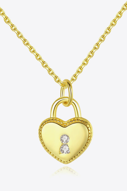 Heart Lock Pendant 925 Sterling Silver Necklace Trendsi
