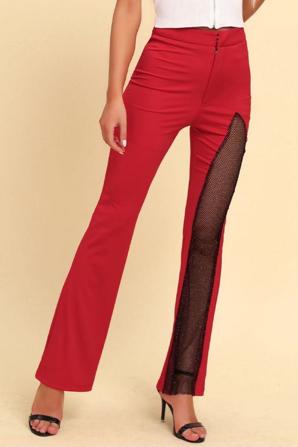 Spliced Mesh Bootcut Pants Trendsi