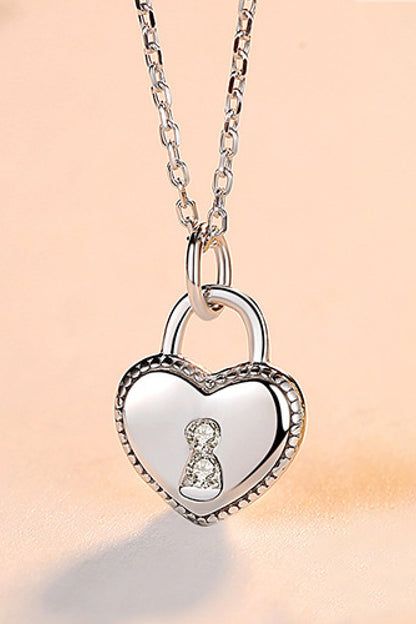 Heart Lock Pendant 925 Sterling Silver Necklace Trendsi
