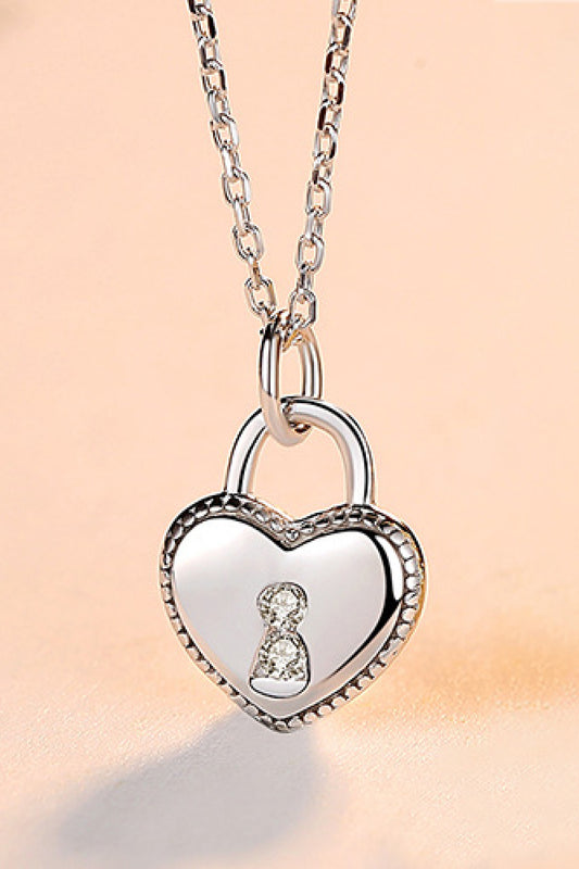 Heart Lock Pendant 925 Sterling Silver Necklace Trendsi