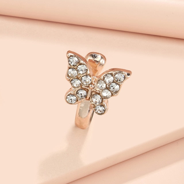 1Pc Crystal Butterfly Nose Ring Non Piercing Clip